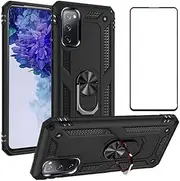 Asuwish Phone Case for Samsung Galaxy S20 FE/S20fe 5G/S20 Fan edition/S20 Lite with Tempered Glass and Screen Protector and Ring Holder Stand Cell Accessories Kickstand s20fe s20fe5g Women Men Black
