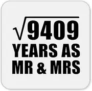 [Designsify] Gifts, 97th Anniversary Square Root of 9409 Years As Mr & Mrs, Drink Coaster Mat Wipe-Clean Non-Slip Non-Skid Cork Back, for Birthday Mom Dad Parents Fathers Mothers Day Party