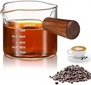 TOCHANGE Coffee Measuring Cup, 75ML Espresso Shot Milk Cup with Wooden Handle and Double Spouts, Drinks Modulation Tools Espresso Coffee Accessories for Barista Coffee Espresso Making