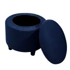 Stretch Navy Blue Jacquard Fabric Ottoman Slipcover Floding Storage Foot Stoo...