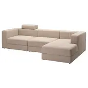 JÄTTEBO 4-seat mod sofa w chaise longue, right with headrest/Samsala grey-beige