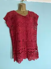 BNWT Womens Next Small Red Lace Overlay Sleeveless Casual Pullover Top blouse