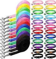 Amylove 48 Pcs Dog Collar and Leash Set, Polypropylene Adjustable Puppy Collars for Medium Dogs Small Pet Puppy Walking Training with Hook and Buckle(Multicolor,Solid Pattern)