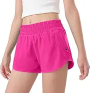 [Aurefin] Girls Athletic Shorts, Teen Kids Quick Dry Running Shorts with Zip Pocket Lightweight Track Workout Active shorts