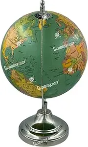 Educational/Antique Globe with Chrome Finish Arc and Base/World Globe/Home Decor/Office Decor/Gift Item / 8 inches (Green Antique)