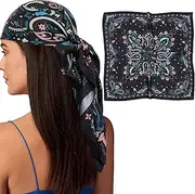 [AWAYTR] 35” Silk Scarf for Women Large Head Scarf Square Hair Scarf Satin Hair Bandana Printed Silk Sleeping Head Wrap