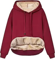 [Aobiono] Women Fleece Sherpa Lined Hoodie Winter Warm Thermal Pullover Hooded Sweatshirt Fuzzy Jacket Casual Comfy Long Sleeve