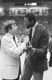 sportscaster Brent Musburger interviews former professional basket- Old Photo