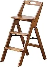 Folding Bar Stool,3 Step Stool Multifunction Portable Adults Solid Wood Ladder Stool for Household Kitchen,Wooden Bathroom Storage Shelf