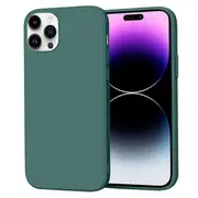 For Apple iPhone 14 Pro Max Silicone Silky Soft Case with Microfiber TPU Ultra Slim Anti Scratch Shockproof Cover (Dark Green)