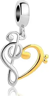 [MiniJewelry] Melody Love Heart Dangle Charm Compatible with Pandora Charms Bracelets Music Notes Girls Philharmonic Women Wife Anniversary, Copper Cubic Zirconia, No Gemstone