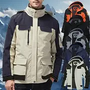 Men's Rain Jacket Outdoor Waterproof Windproof Hiking Outfits Hiking Clothes Spring Autumn / Fall Windbreaker Patchwork Dark Grey Black White