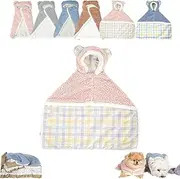 Pet Cape Blanket, Pet Cape Blanket Dog,Cape Blanket for Dogs,Wear Hats and Blank,Warm Winter Blanket Cape for Dogs and Cats,Dog Robes with Hood,Dog Warm Sleeping Blanket (L,Pink-Plaid)