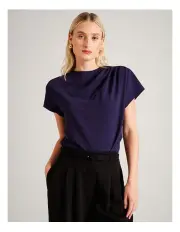 [Basque] Textured Gathered Top in Navy