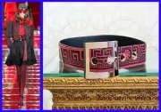 F/W 2015 VERSACE BLACK and RED PATENT LEATHER BELT w/GOLD TONE BUCKLE 70/28