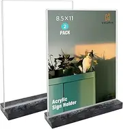 vrupin 2 Pack 8.5x11 Acrylic Sign Holder, Acrylic Frame Natural Marble Base, Clear Plastic Sign Holder Picture Photo Frames, Flyer Document Paper Display Stand for Office Desktop (black marble)