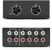 4 Way RCA Switcher 2 in 4 Out or 4 in 2 Out L/R Sound Channel Bi-Directional Audio Swith Splitter for DVD Stereo Speaker CD Player