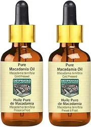 Devprayag Pure Macadamia Oil (Macadamia ternifolia) with Glass Dropper Natural Therapeutic Grade Cold Pressed (Pack of Two) 100ml x 2 (6.76 oz)