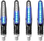 LED Indicator Blinkers Amber Lamp Accessories Motorcycle Turn Signals Light 12V LED Tail Flasher Flowing Water Blinker IP68 Bendable(Blue lights 2PCS)