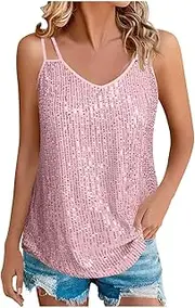 [Generic] Fashion Tops for Women V Neck Tank Tops Sparkly Club Night Concert Outfits Cotton for Women Loose Fit