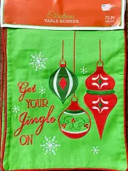 Christmas Table Runner Green w/Red Trim “Get Your Jingle On” Size 72x13 New