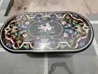 4'x3' Black Marble Oval Shape Dining Table Semiprecious Mosaic Art Garden Decor
