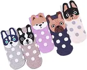 [Holibanna] Cotton Socks Animal Design 5 Pairs White Dog Pattern Women's Short Socks Comfortable Fit