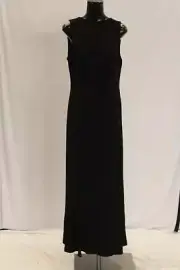 Venus Women's Basic Open Back Boat Neck Slit Maxi Dress JJ4 Black Large NWT