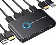 4K KVM Switch HDMI 2 Port Box with 2 USB and 2 HDMI Cable for 2 Computers Share
