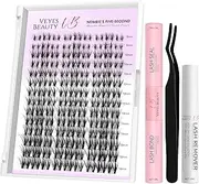 VEYESBEAUTY Lash Clusters Kit Individual Eyelash Extensions Kit Thin & Invisible Band DIY False Eyelashes Newbie's Five-Second Series, Whisper 8-16mm Mixed Length with Bond&Seal Remover Applicator
