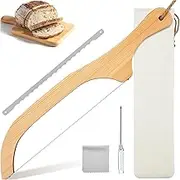 Wooden Bread Bow Knife, 15.7 Inch Stainless Steel Serrated Bread Cutter, Fiddle Bow Design Easy to Cutting for Homemade Bagels, Bread, Baguettes, Baguettes and More