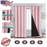 Thermal Insulated 84” Pink Blackout Curtain Panels with Grommets - Set of 2