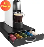 Metal Coffee Pod Holder, Storage Drawer for 50 Nespresso Pods & Capsules (Black)