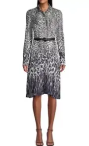 $468 NWT Elie Tahari Aisha Leopard-Print Shirtdress - US 0