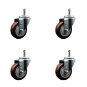 3.5 Inch Maroon Poly Wheel Swivel 7/16 Inch Grip Ring Stem Caster Set