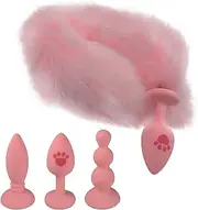 Fox Tail Anal Butt Plug with 3 Replaceable Anal Plugs Silicone Butt Plugs Anal Sex Trainer Cute Sexy Pink Sex Fox Tail Anal Sex Toys for Beginner Women Men Couple Cosplay Anal Tail Sex Toys