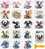 GLOBLELAND 18 Sheets Fantasy Dragon Transfer Stickers 2 Inch Magic Flowers Colourful Transfer Decal Castle Rub On Transfer for Furniture Vase Glass Craft Decorations
