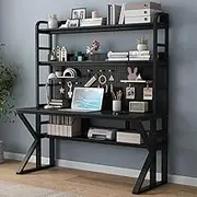 Desk,Computer Desk with Storage Shelves and Pegboard, Solid Wood Writing Desk, Large Work Table, Modern Writing Desk for Home and Office (31" W x 69" H x 23.6" D, Black)