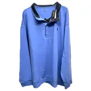 Polo Ralph Lauren Mens Blue 1/4 Button Sweater Long Sleeve Snap Collar $110