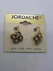 VTG 70's JORDACHE Crystal Gold Plated Clover Shaped Rhinestone Earrings New NOS