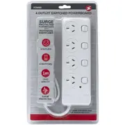4 Way Outlet Surge Protector Individual Switches 1 Meter 240V Power Board SAA