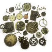 30Pcs Antique Bronze Mix Skeleton Steampunk Clock Face Watch Gear Cog Wheel P...