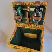 Picnic Time Wine Basket Napkins Glasses Corkscrew Cutting Board Cheese Knife