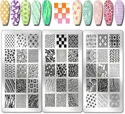 PH PandaHall Pack of 3 Texture Pattern Nail Stamp Plate Geometric Pattern Nail Stencils Nail Picture Plate Stainless Steel Star Heart Print Art Template for Women DIY Print 12 x 6 cm
