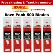 5 Box Feather Razor Blades Hi-Stainless Double Edge Platinum Coated Red Pack/100