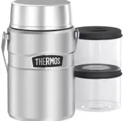 THERMOS 47 oz Stainless Steel ‘Big Boss’ Food Jar w/ 2 Inner Containers Silver
