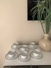 Charter Club Grand Buffet Platinum (6) Coffee Cups and Saucers- Brand New