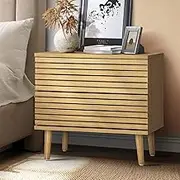 OIKITURE Wooden Nightstand Bedside Table with 2 Drawers - Bedside Table with 2 Storage Cabinet Drawers, Handle-Free, Modern Bed End Table for Bedroom Living Room Balcony, Natural