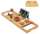 Foldable luxury Bamboo Tub Rack and extendable table with cup holder