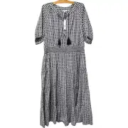 Chico's | Maxi Dress Navy White Short Sleeve Smocked Basketweave NWT- Size 20 4